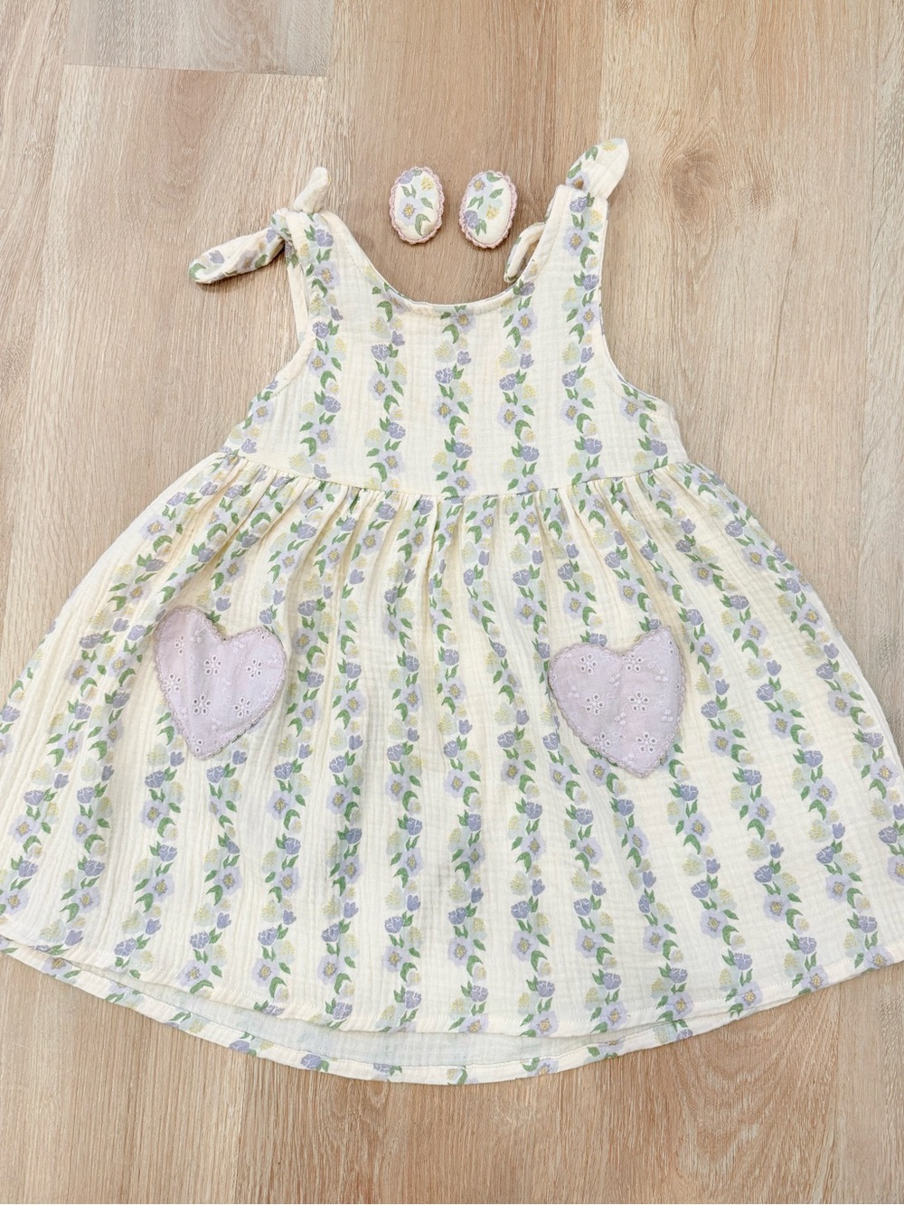 Girls' Cream Floral Heart Pocket Sundress